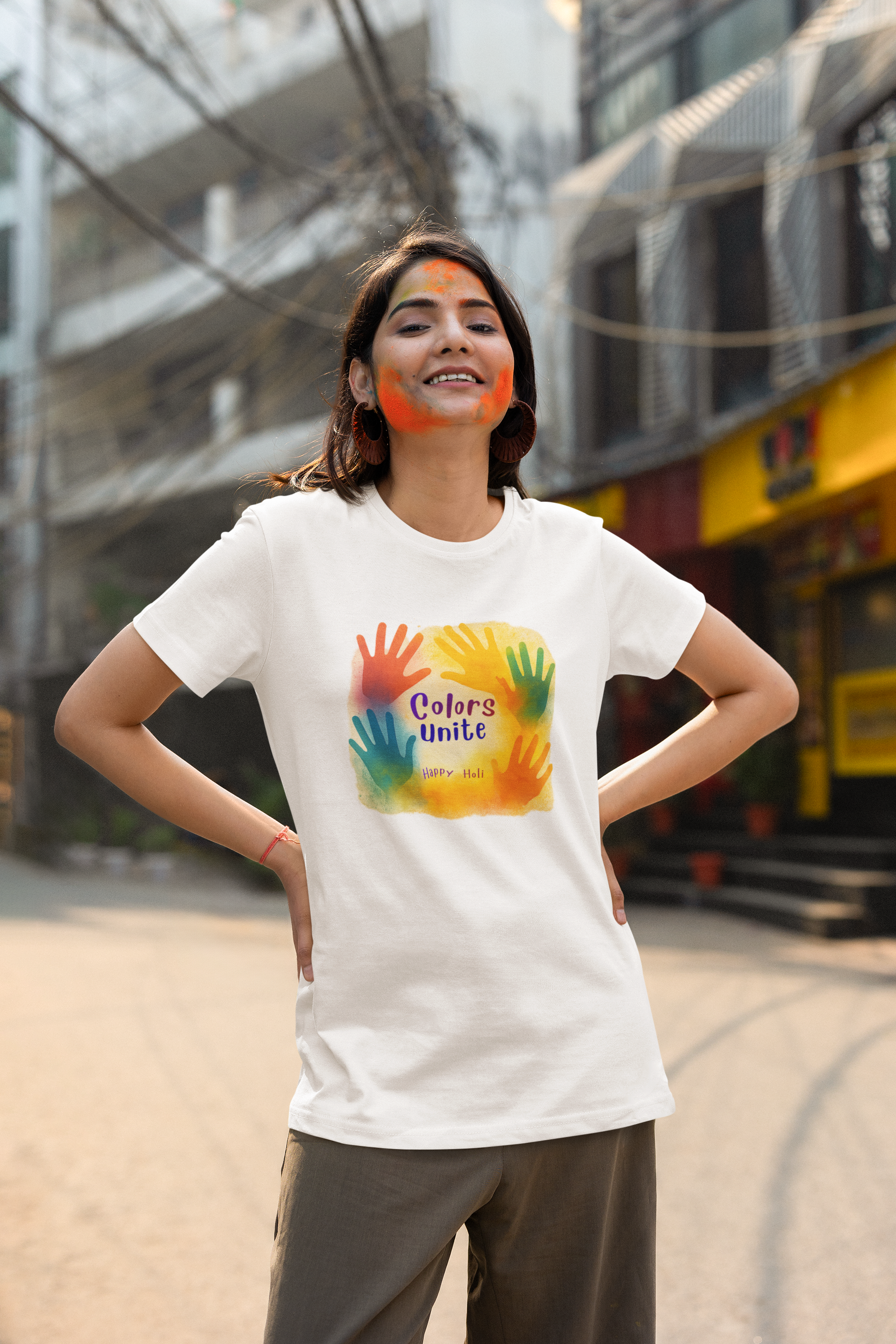 Holi T-Shirt for Men and Women - 100% Cotton Round Neck White