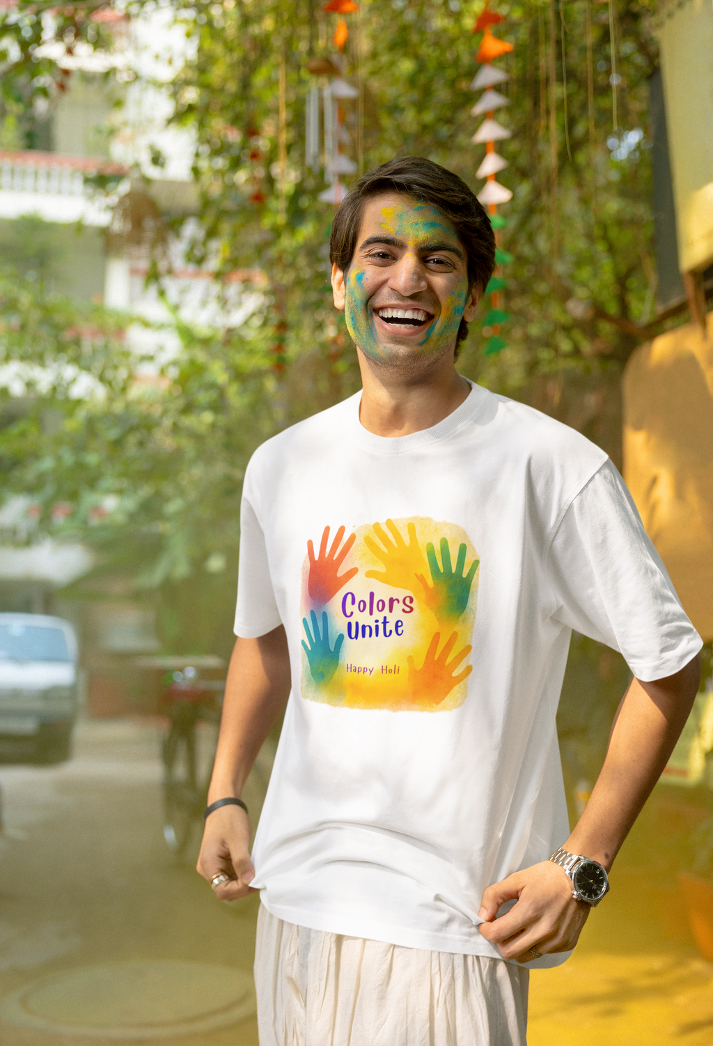 Holi T-Shirt for Men and Women - 100% Cotton Round Neck White