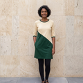 Women's Printed T-Shirt Dress | 100% Spun Polyester | Green n Ivory Color Block Pattern | Casual Dress with pockets for Women