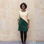 Women's Printed T-Shirt Dress | 100% Spun Polyester | Green n Ivory Color Block Pattern | Casual Dress with pockets for Women