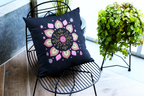 Decorative Cushion Cover Set, Poly Lycra Fabric, 16x16 Inches, Festive Floral Mandala Pattern, Black with Pink and Gold, Machine Washable, 2 Pack