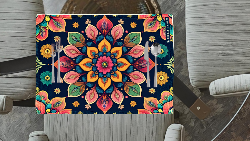 Polyster Fabric Set of 6 Table Placemats - Petals