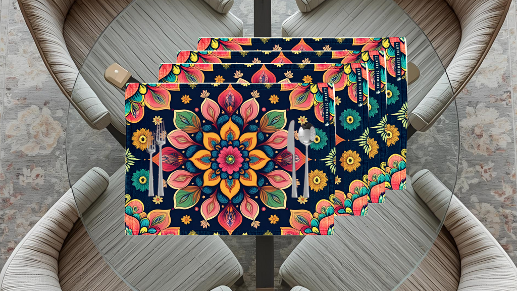 Polyster Fabric Set of 6 Table Placemats - Petals