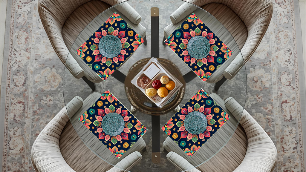 Polyster Fabric Set of 6 Table Placemats - Petals