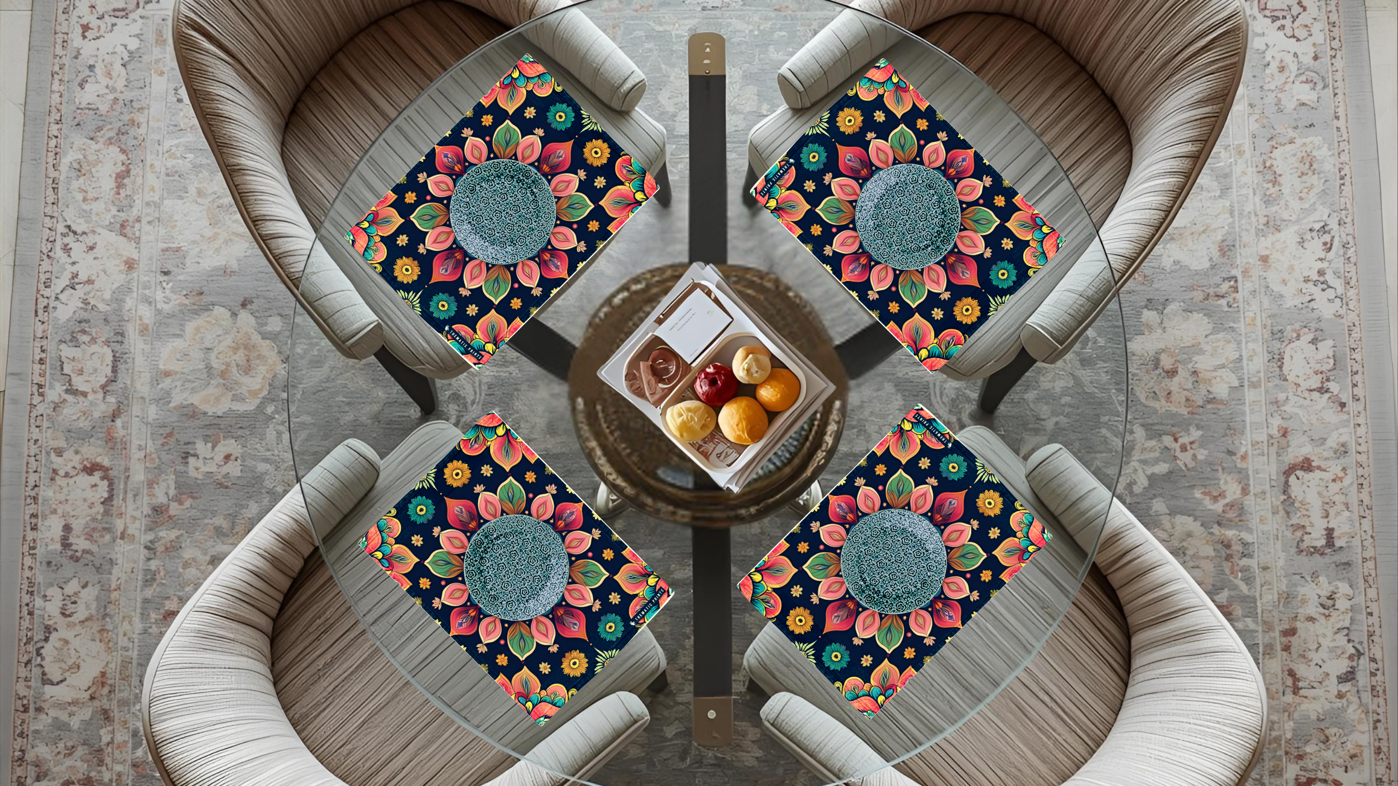 Polyster Fabric Set of 6 Table Placemats - Petals