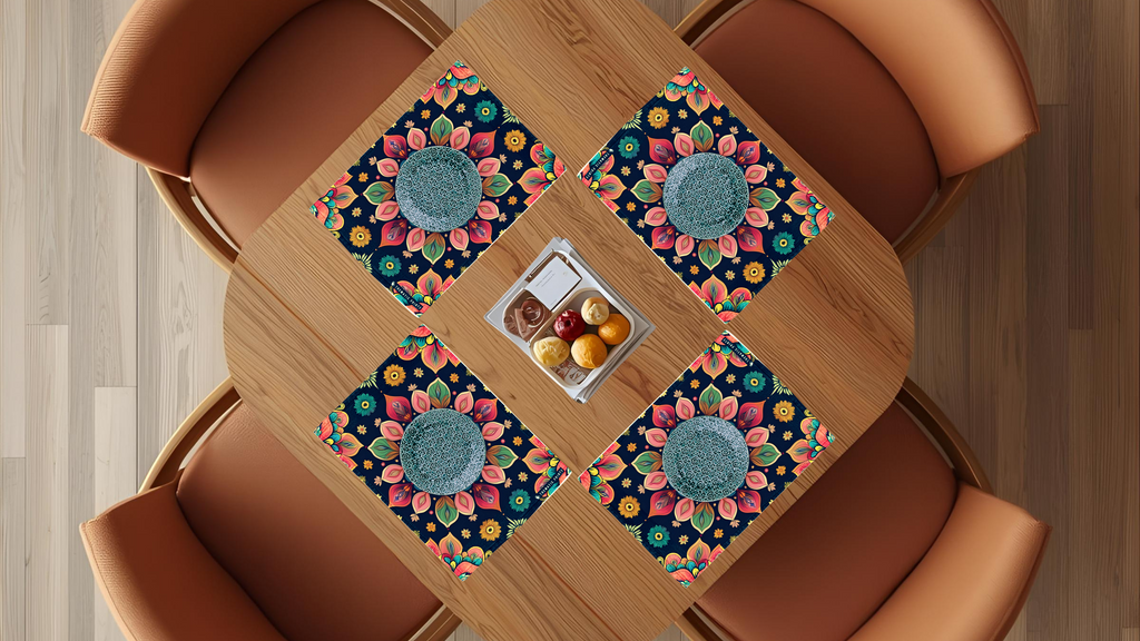 Polyster Fabric Set of 6 Table Placemats - Petals