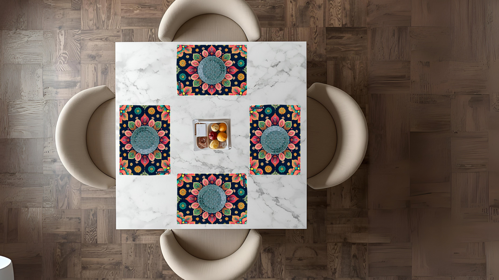 Polyster Fabric Set of 6 Table Placemats - Petals