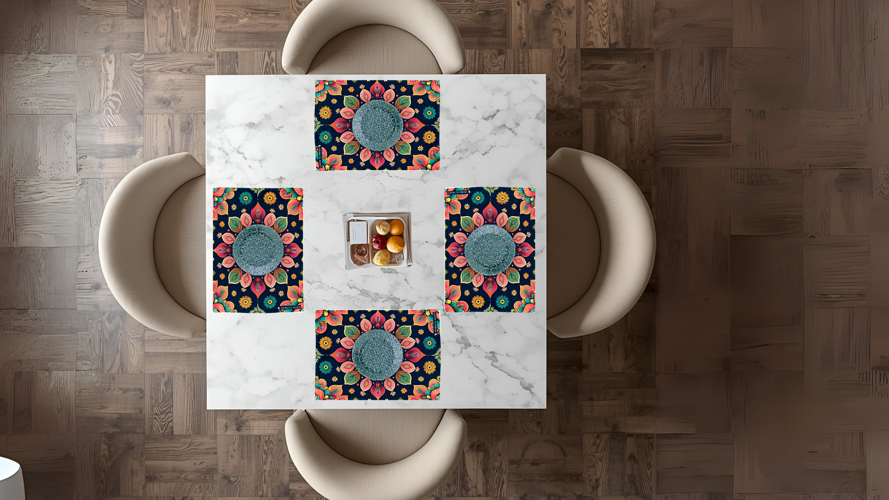 Polyster Fabric Set of 6 Table Placemats - Petals