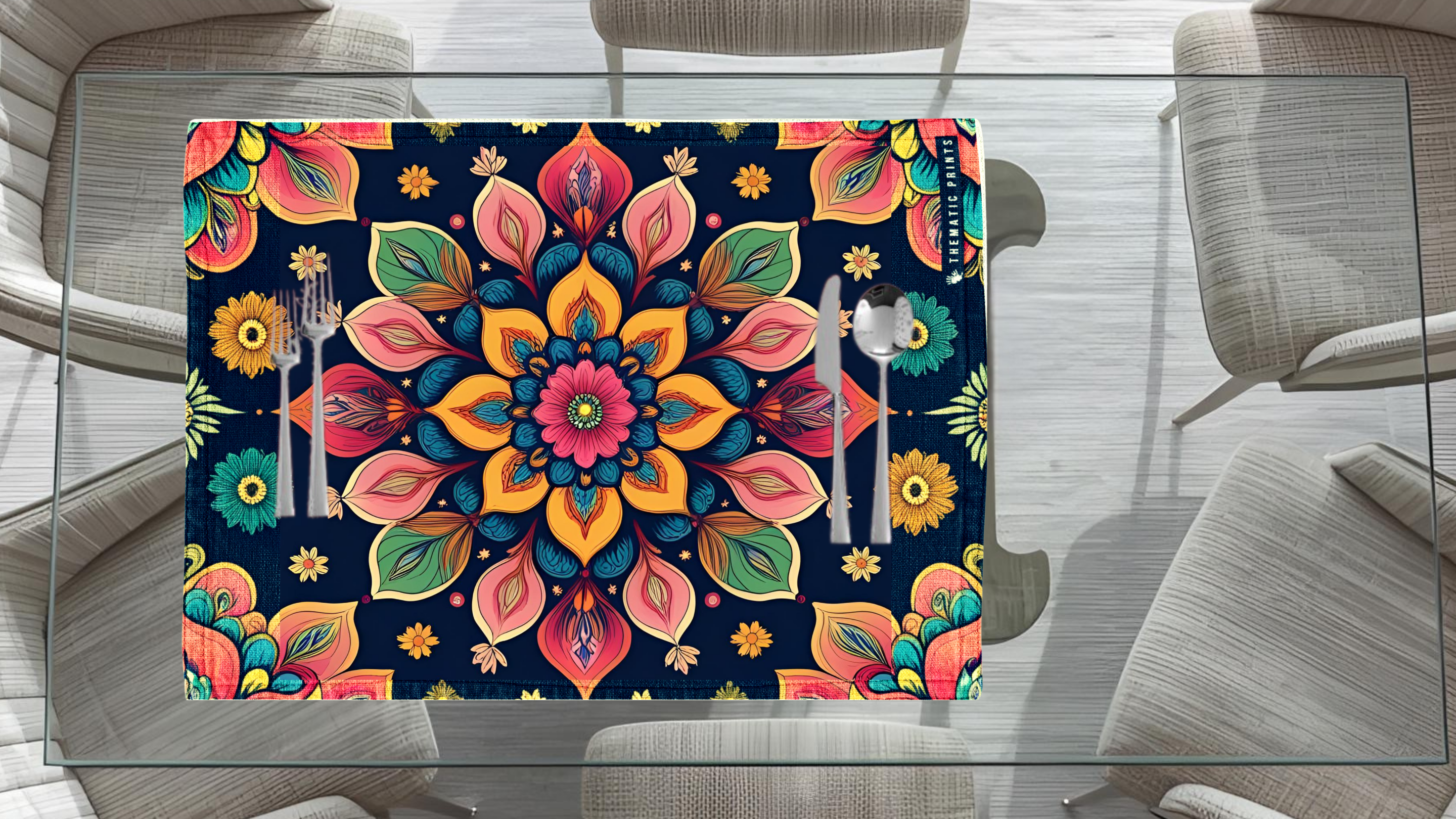 Polyster Fabric Set of 6 Table Placemats - Petals