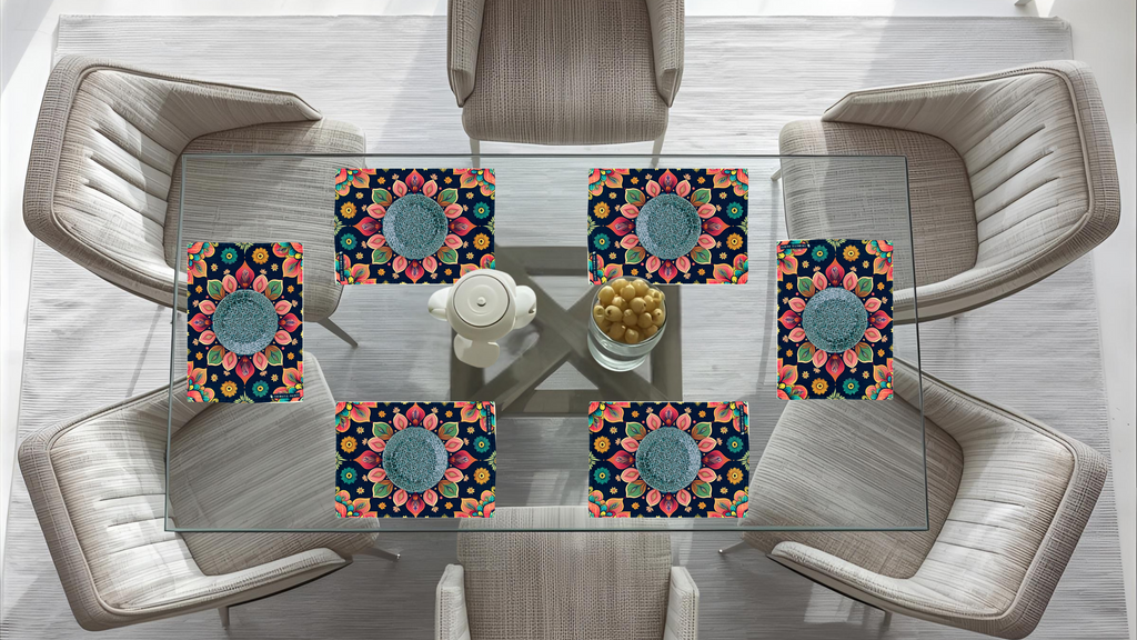 Polyster Fabric Set of 6 Table Placemats - Petals