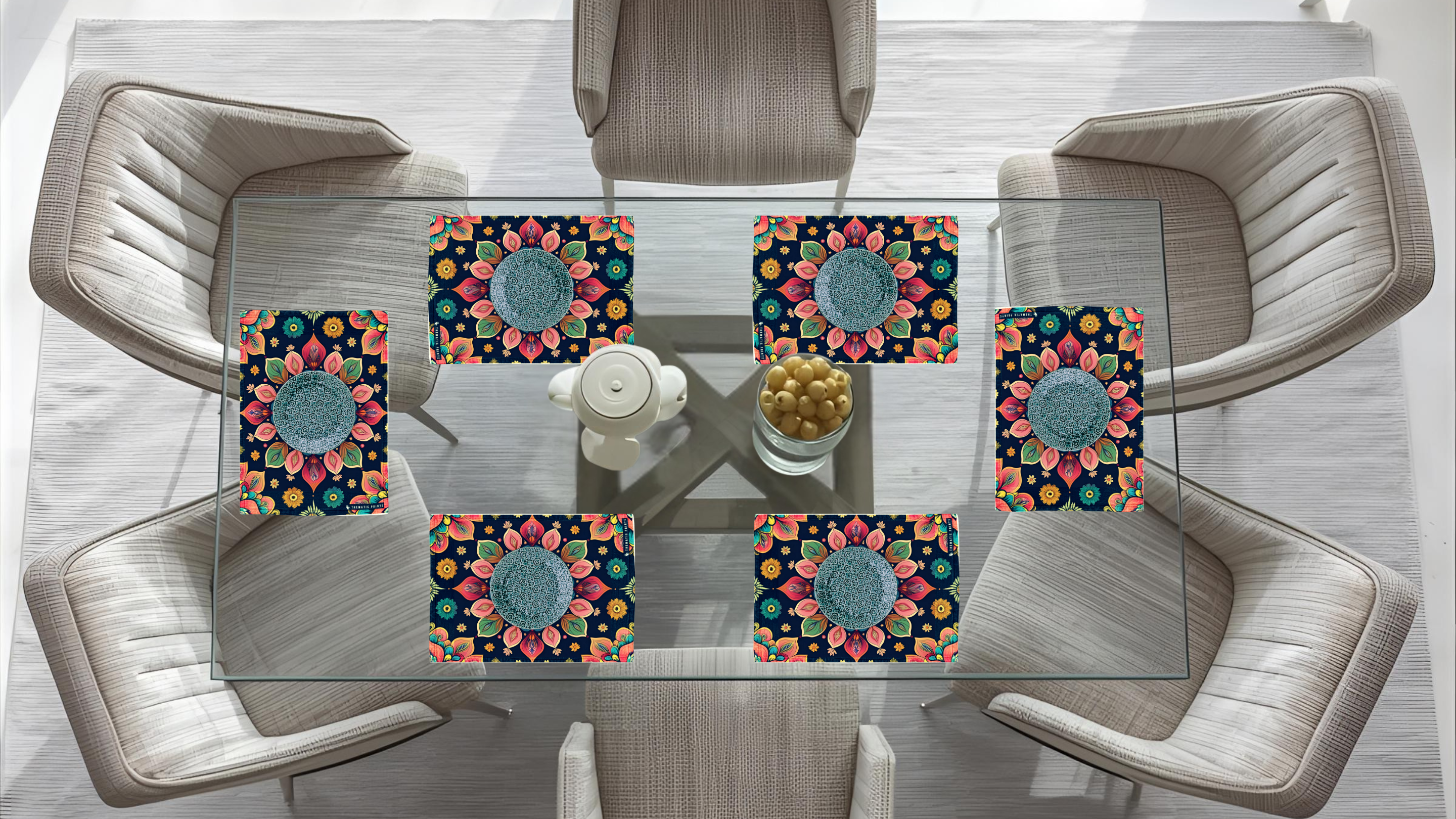 Polyster Fabric Set of 6 Table Placemats - Petals