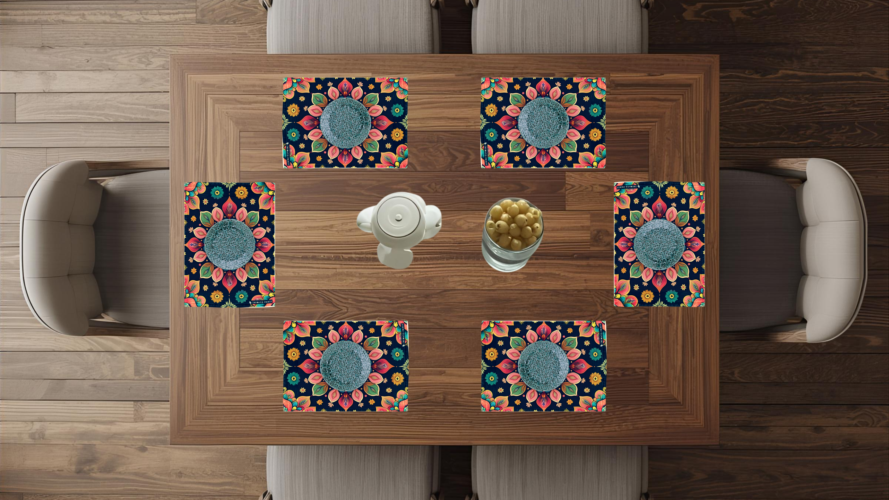 Polyster Fabric Set of 6 Table Placemats - Petals
