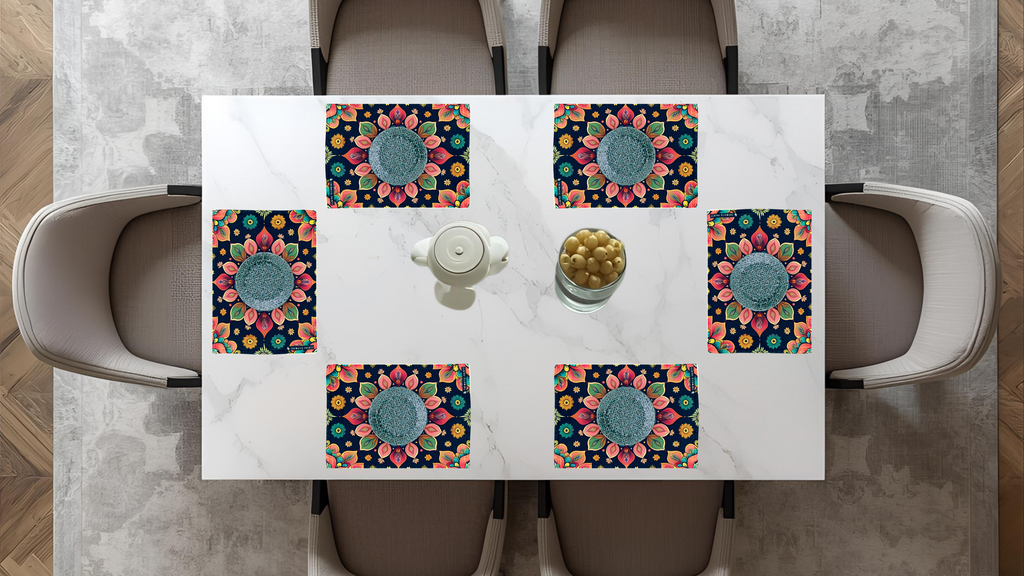 Polyster Fabric Set of 6 Table Placemats - Petals