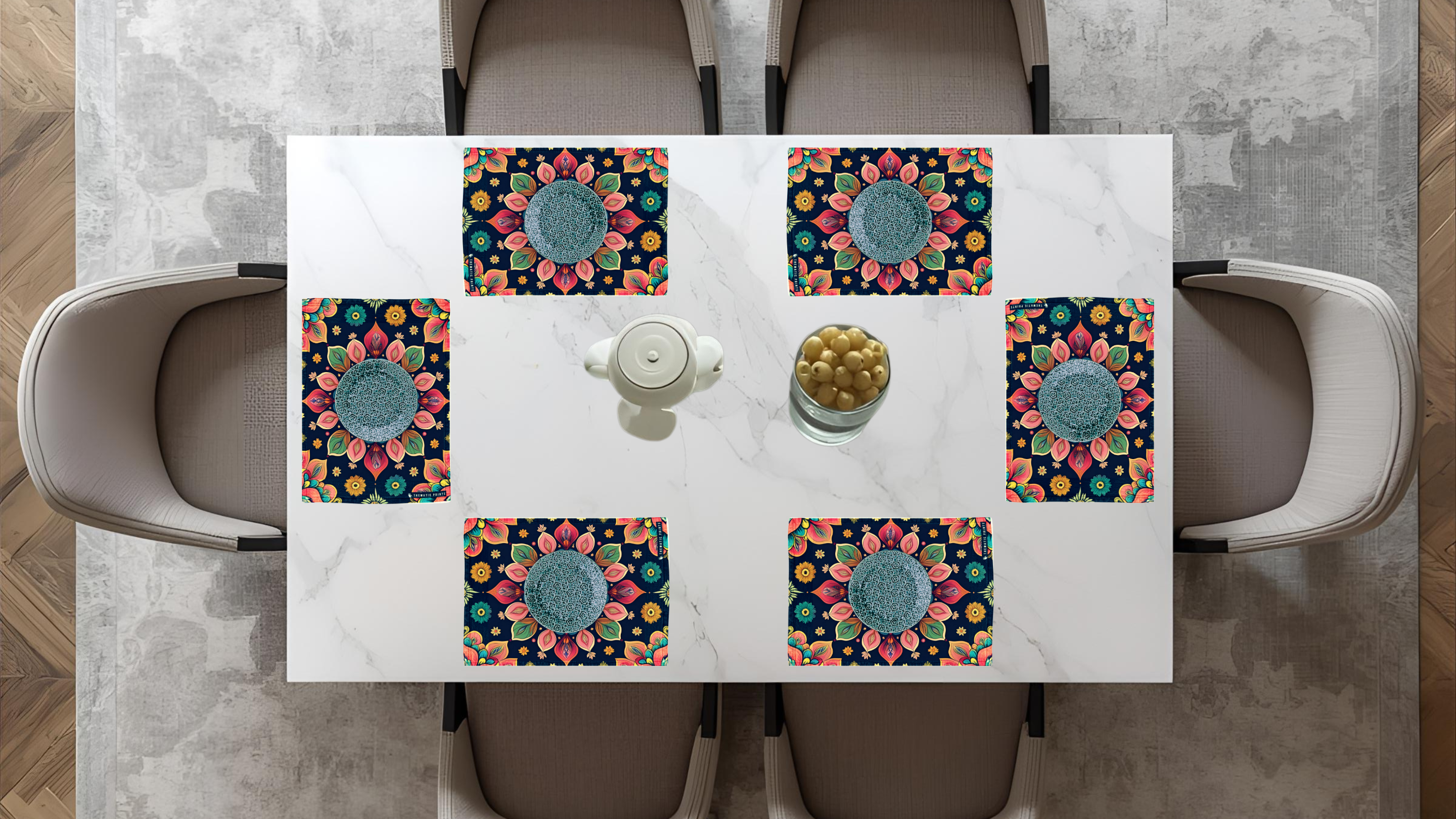 Polyster Fabric Set of 6 Table Placemats - Petals