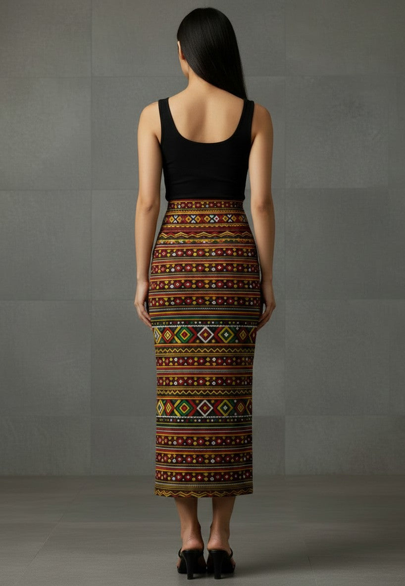 Women's Printed Pencil Skirt – Traditional Print | Gale Inspired Design 1 | Ankle Length | Bodycon