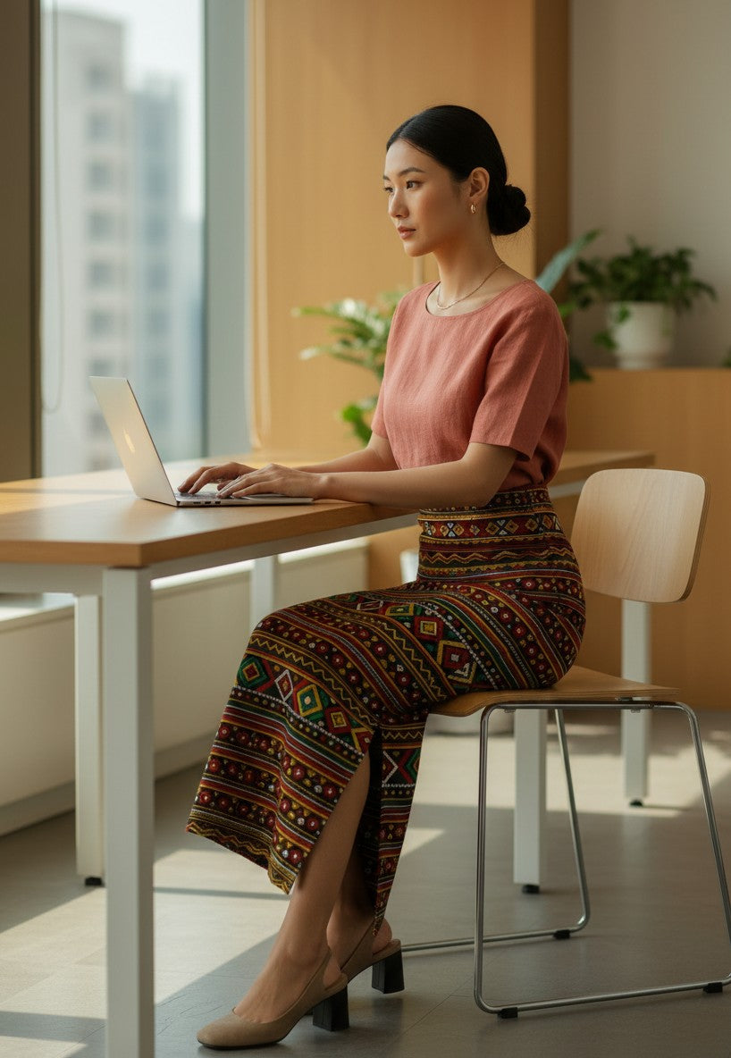 Women's Printed Pencil Skirt – Traditional Print | Gale Inspired Design 1 | Ankle Length | Bodycon