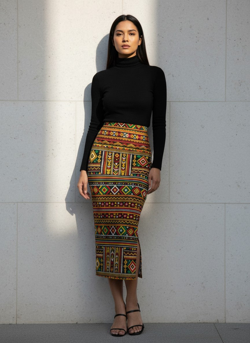 Women's Printed Pencil Skirt – Traditional Print | Gale Inspired Design 2 | Ankle Length | Bodycon