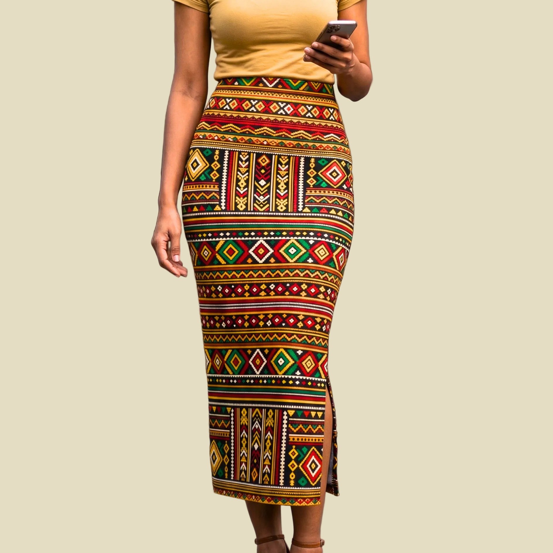 Women's Printed Pencil Skirt – Traditional Print | Gale Inspired Design 2 | Ankle Length | Bodycon