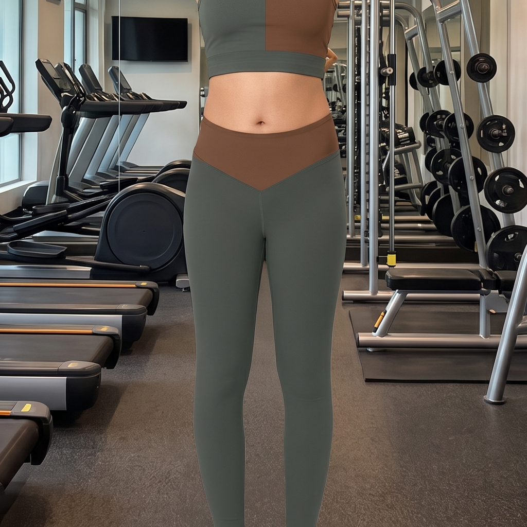 Women's Gym Crop Top & Leggings Set | Earthy Olive Brown Print | Stretchable Slim Fit Active Wear for Women