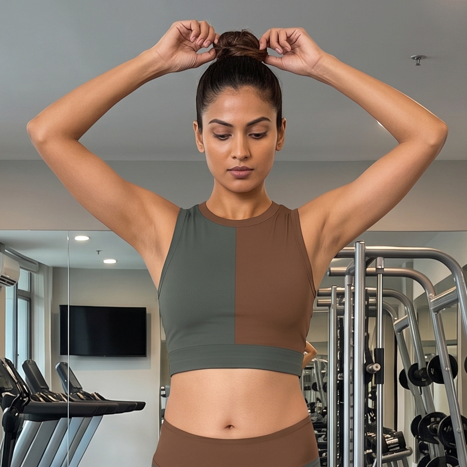 Women's Gym Workout Crop Top | Earthy Olive Brown Print | Poly Spandex Fabric | Stretchable Slim Fit Active Wear for Women