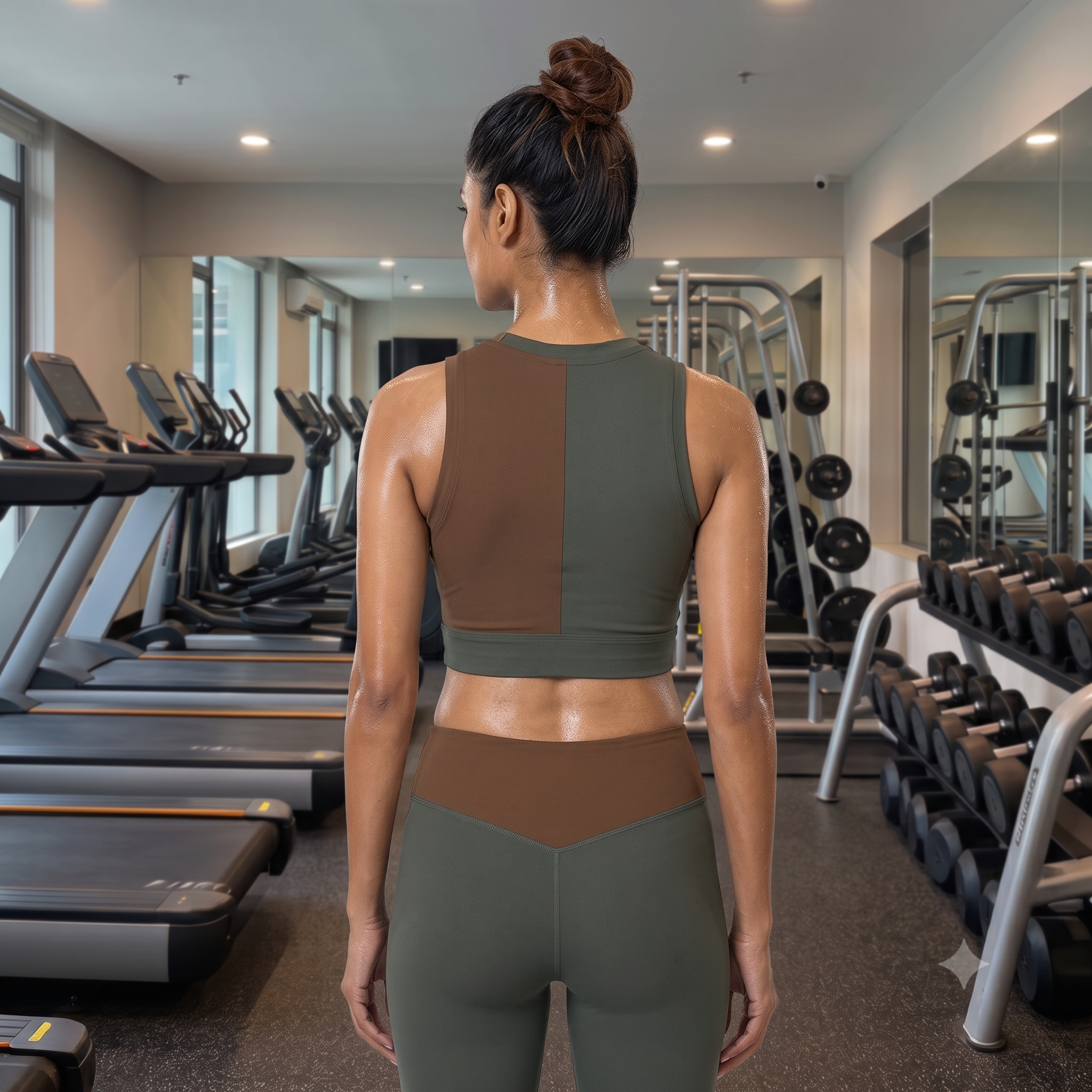 Women's Gym Workout Crop Top | Earthy Olive Brown Print | Poly Spandex Fabric | Stretchable Slim Fit Active Wear for Women