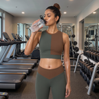 Women's Gym Workout Crop Top | Earthy Olive Brown Print | Poly Spandex Fabric | Stretchable Slim Fit Active Wear for Women