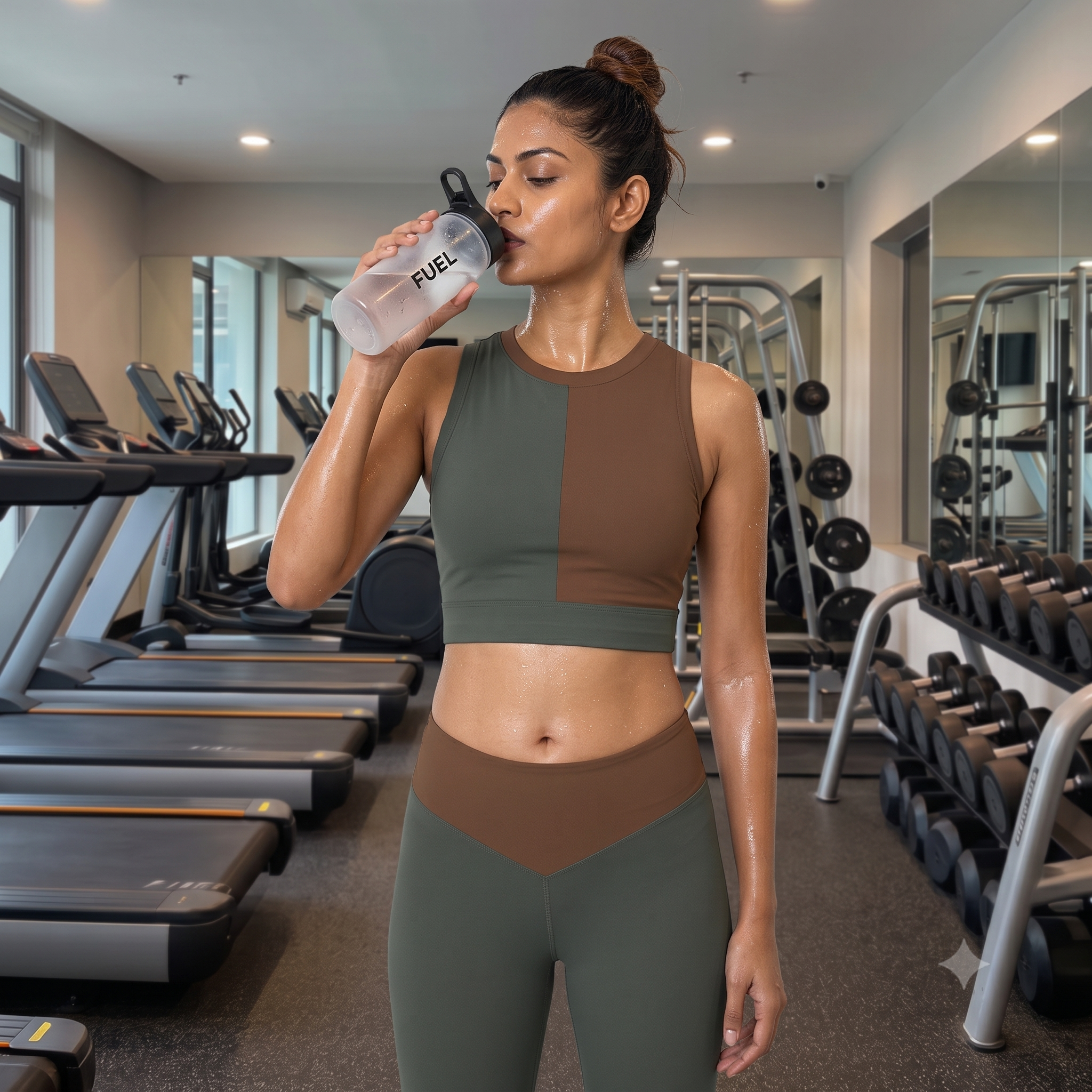 Women's Gym Workout Crop Top | Earthy Olive Brown Print | Poly Spandex Fabric | Stretchable Slim Fit Active Wear for Women