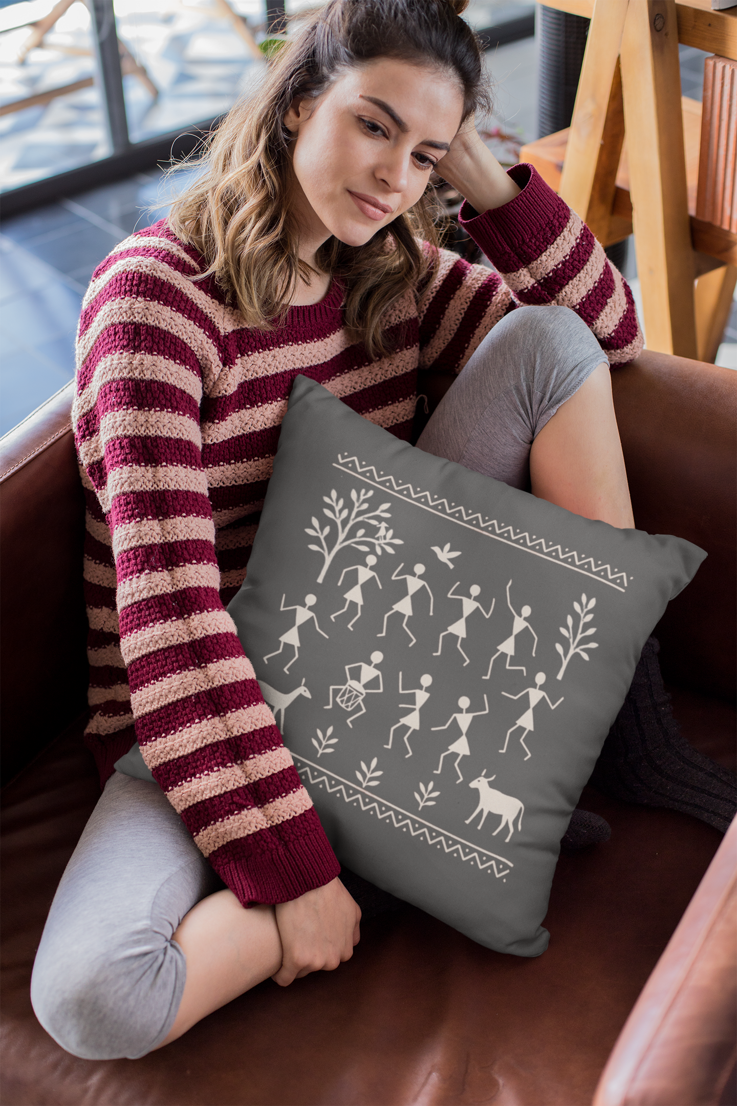 Set of 2 Traditional Artform Cushion Cover - Warli Art Digital Print