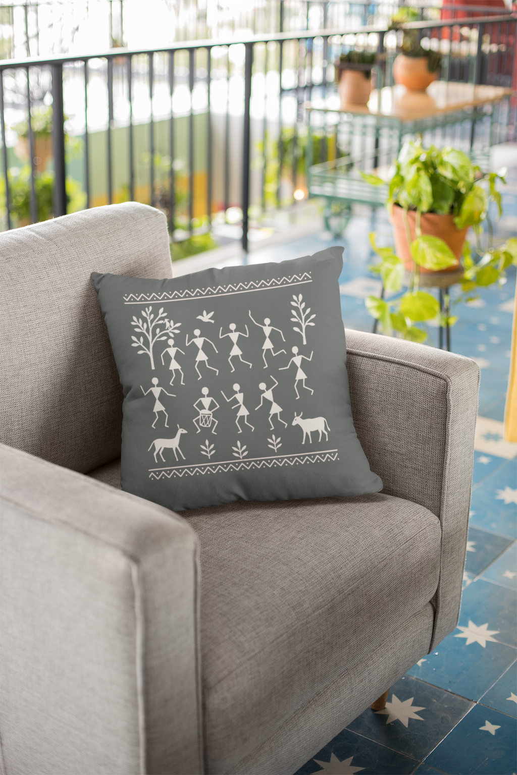 Set of 2 Traditional Artform Cushion Cover - Warli Art Digital Print