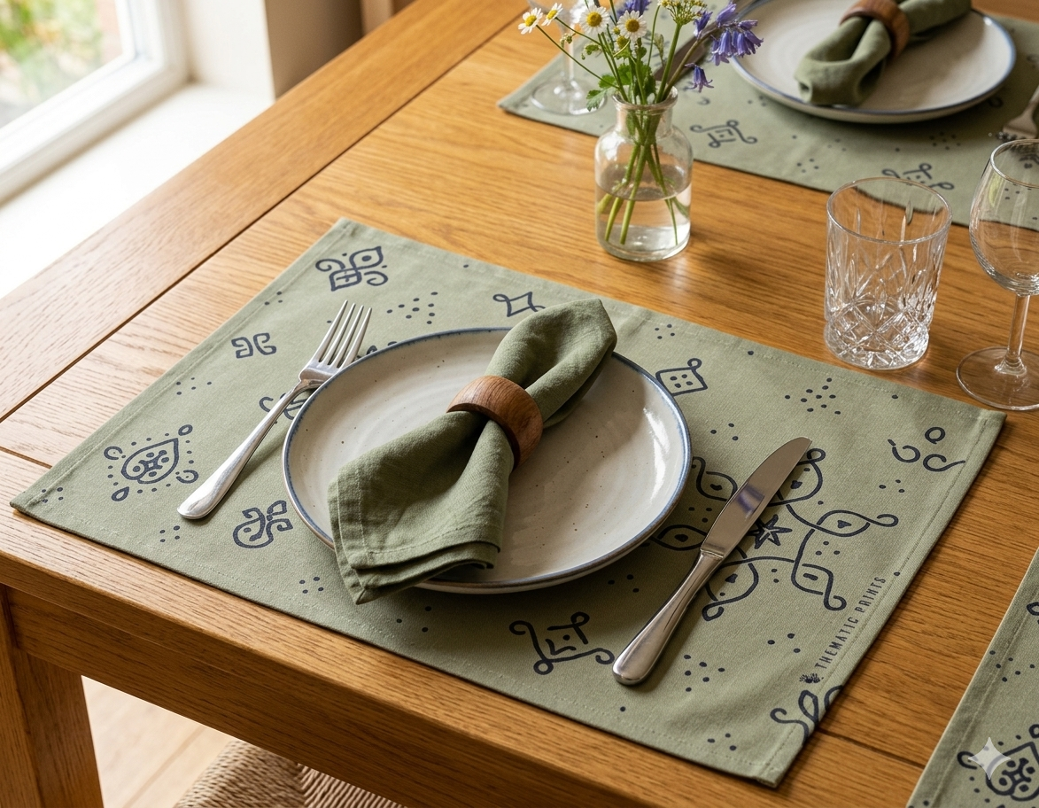 Polyster Fabric Set of 6 Table Placemats - Line Art Rangoli