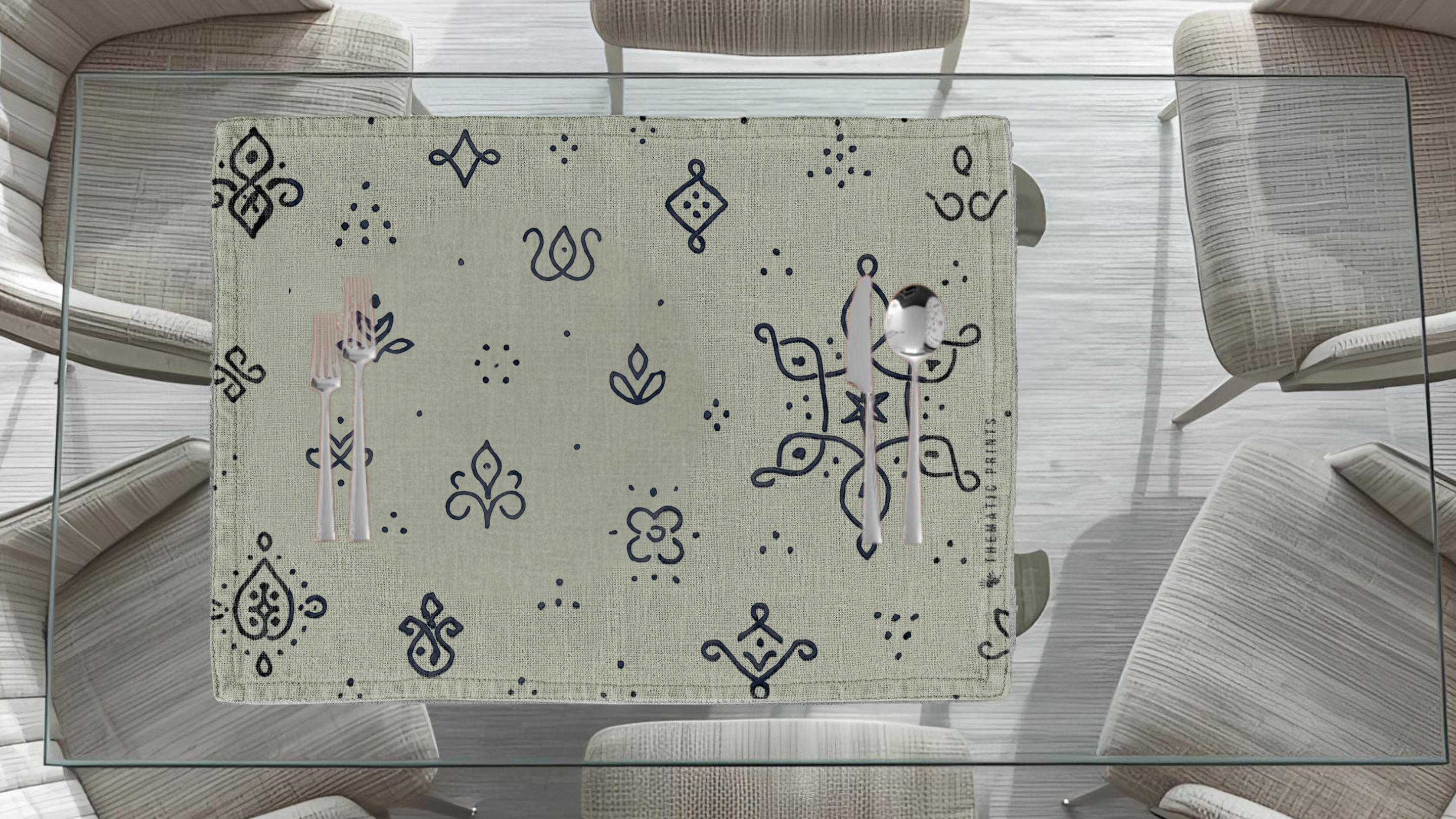 Polyster Fabric Set of 6 Table Placemats - Kollam Dot Rangoli