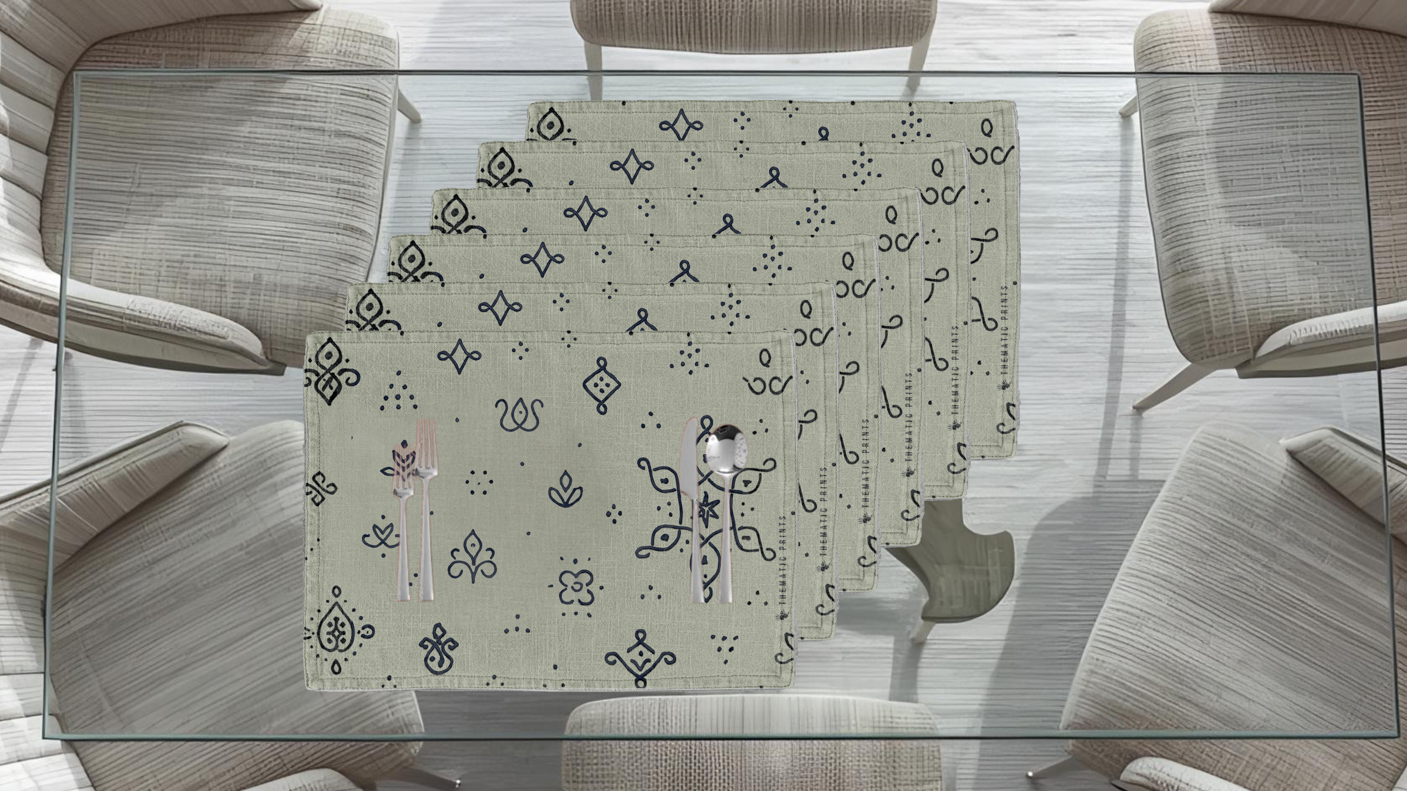 Polyster Fabric Set of 6 Table Placemats - Kollam Dot Rangoli