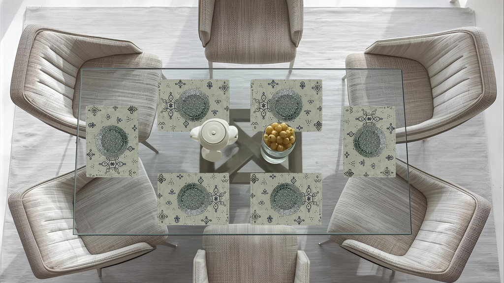 Polyster Fabric Set of 6 Table Placemats - Kollam Dot Rangoli