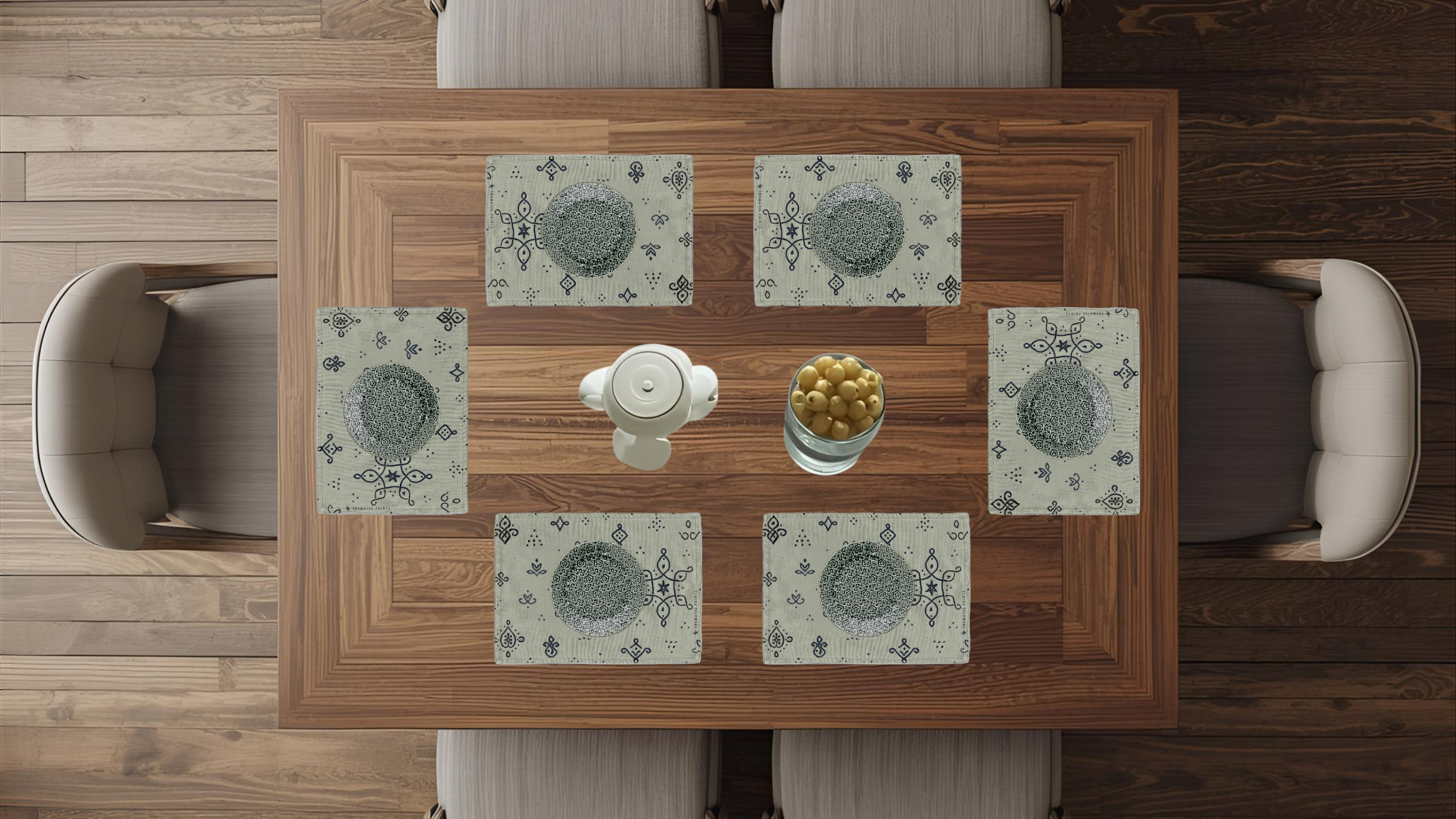 Polyster Fabric Set of 6 Table Placemats - Kollam Dot Rangoli