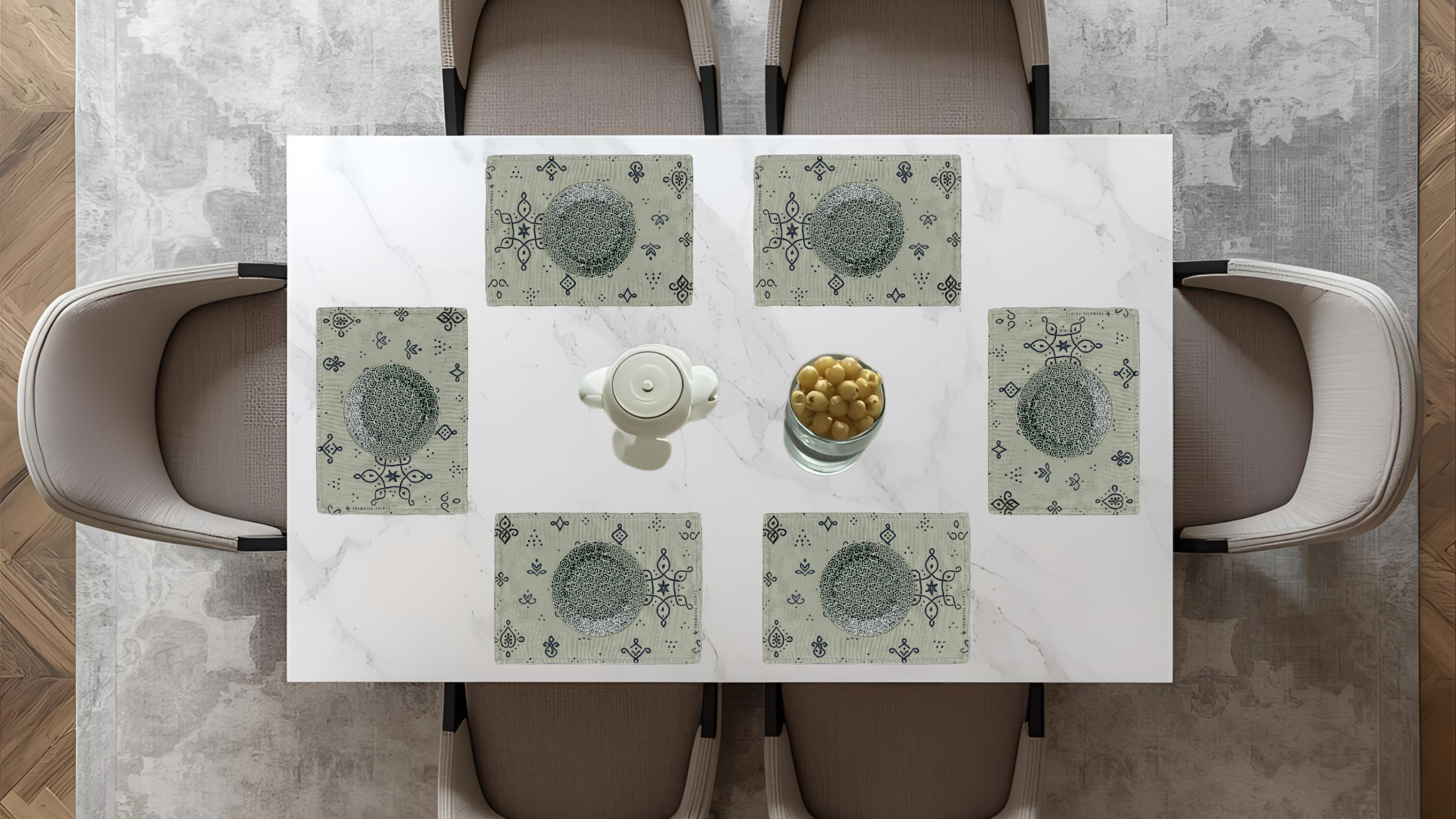 Polyster Fabric Set of 6 Table Placemats - Kollam Dot Rangoli