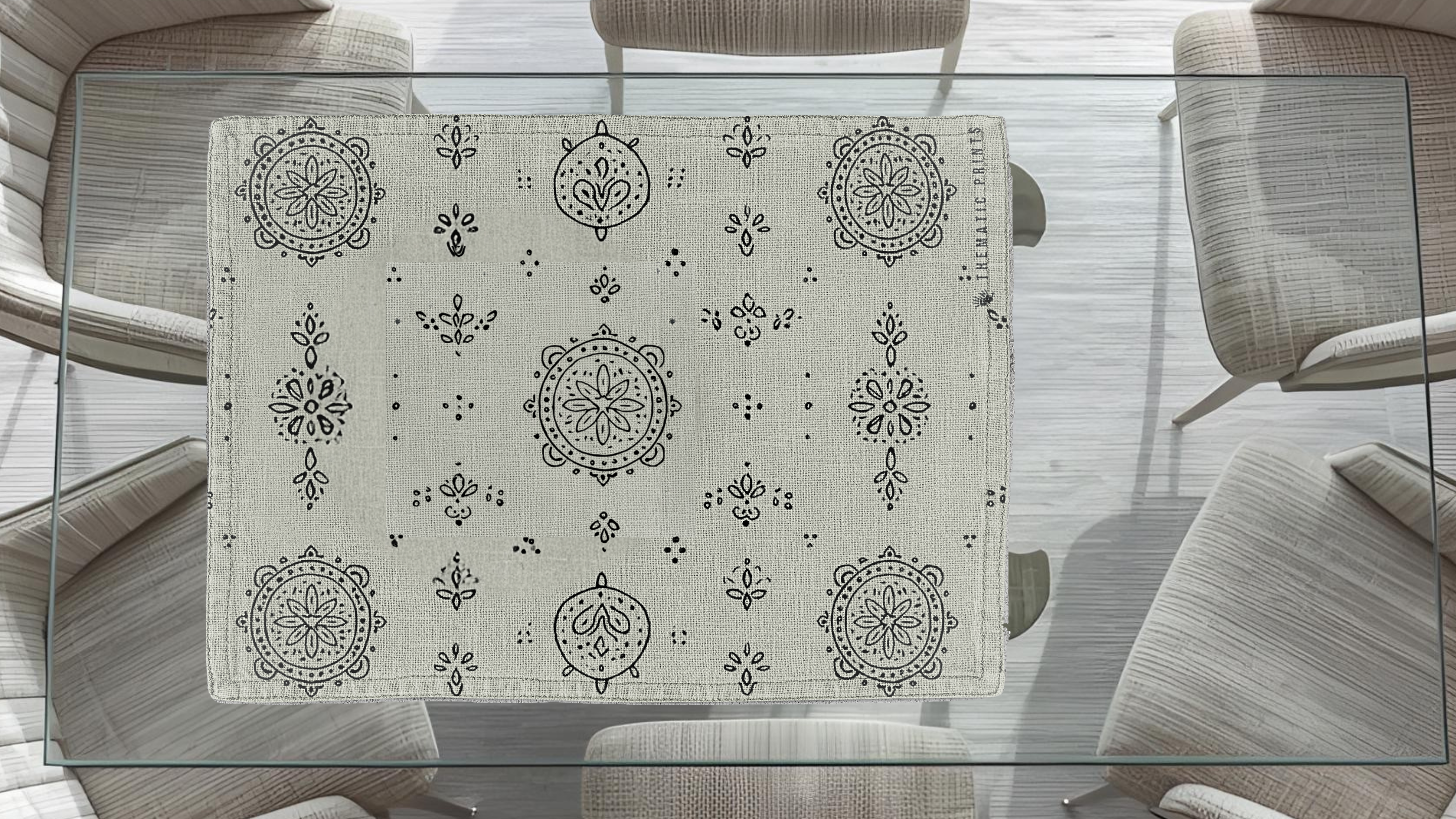 Polyster Fabric Set of 6 Table Placemats - Line Art Rangoli