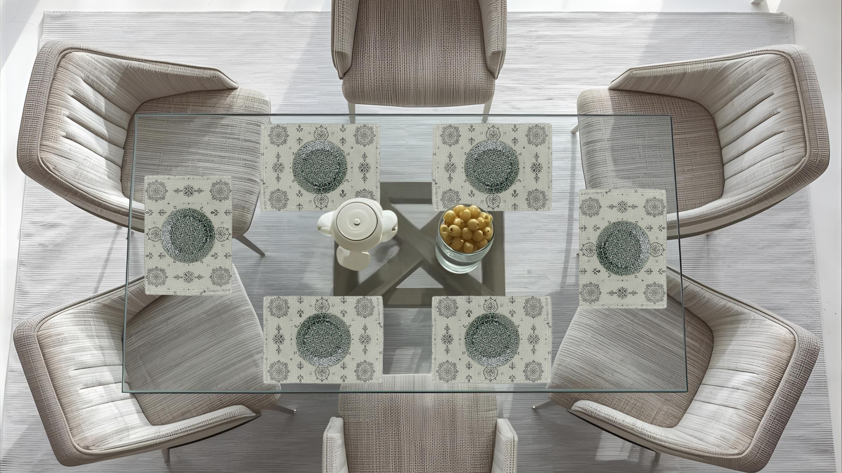 Polyster Fabric Set of 6 Table Placemats - Line Art Rangoli