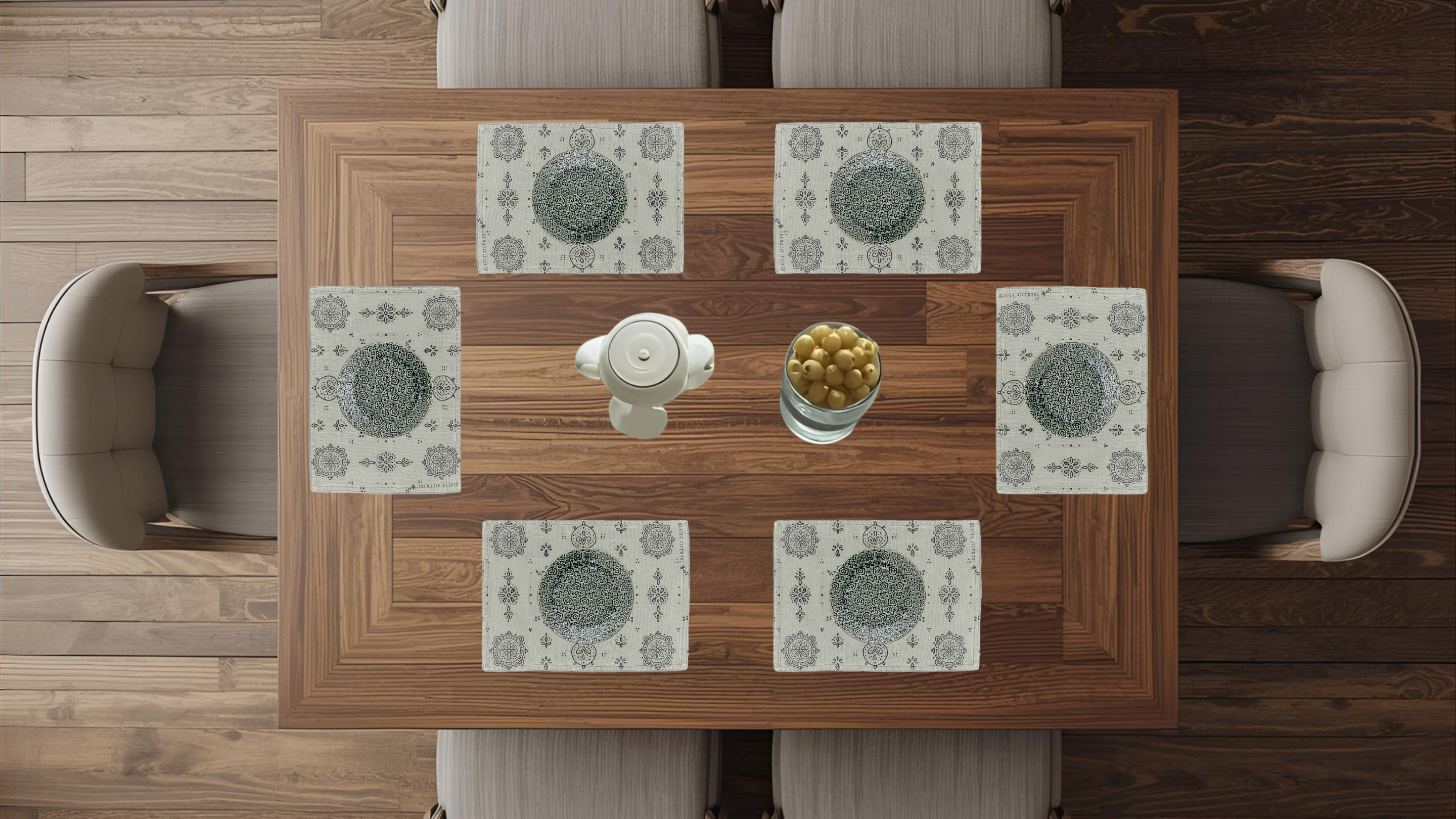 Polyster Fabric Set of 6 Table Placemats - Line Art Rangoli