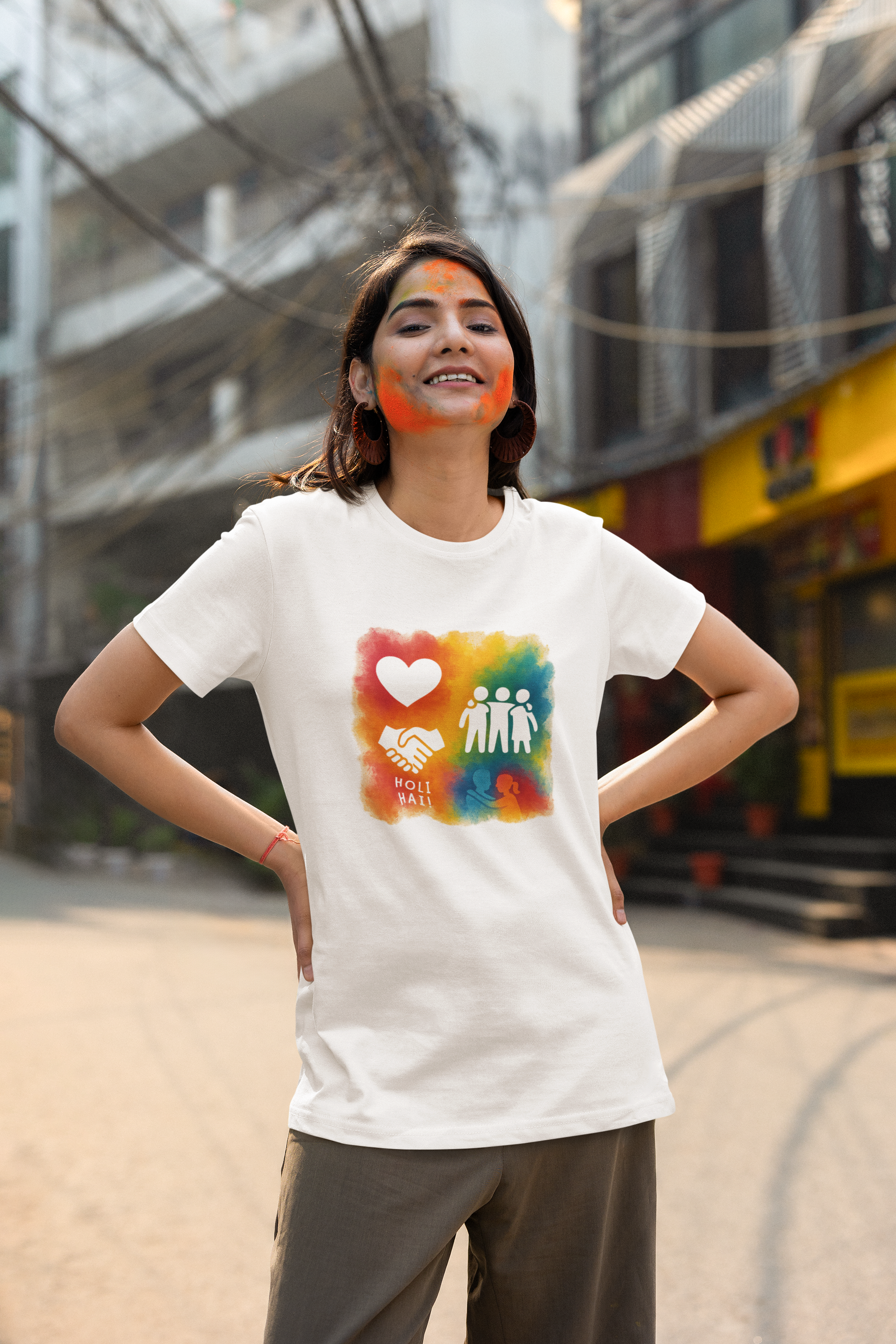 Holi T-Shirt for Men and Women - 100% Cotton Round Neck White - Holi Hai