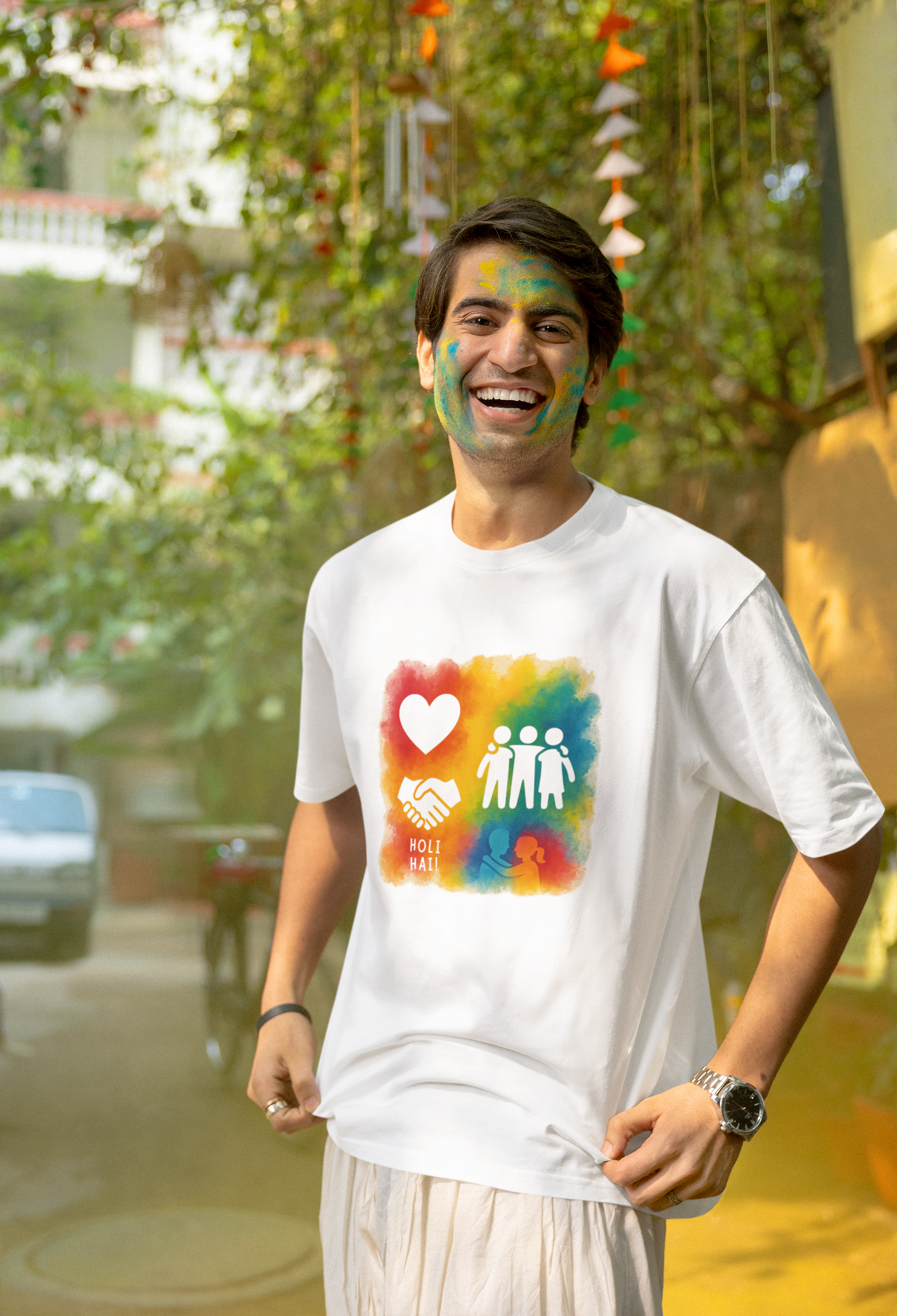 Holi T-Shirt for Men and Women - 100% Cotton Round Neck White - Holi Hai