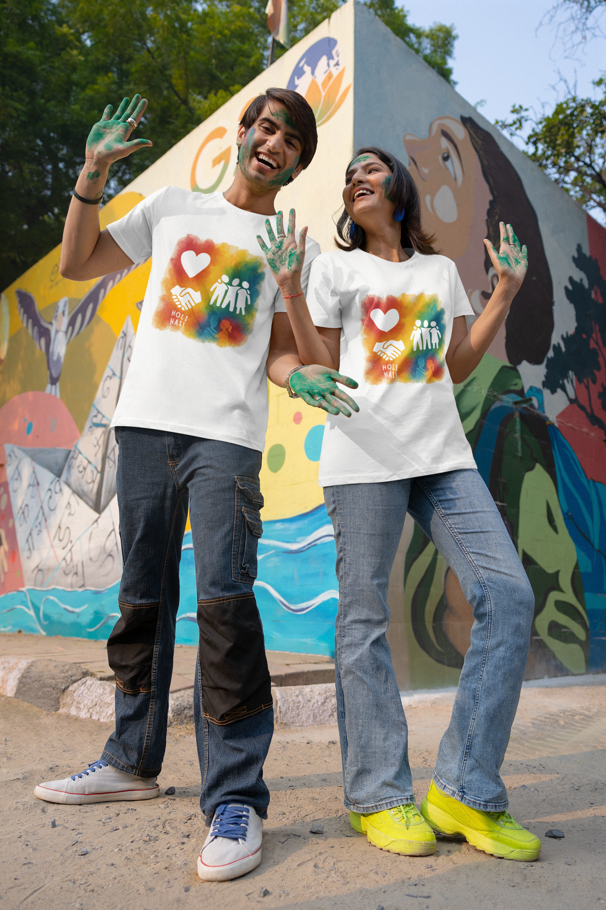 Holi T-Shirt for Men and Women - 100% Cotton Round Neck White - Holi Hai