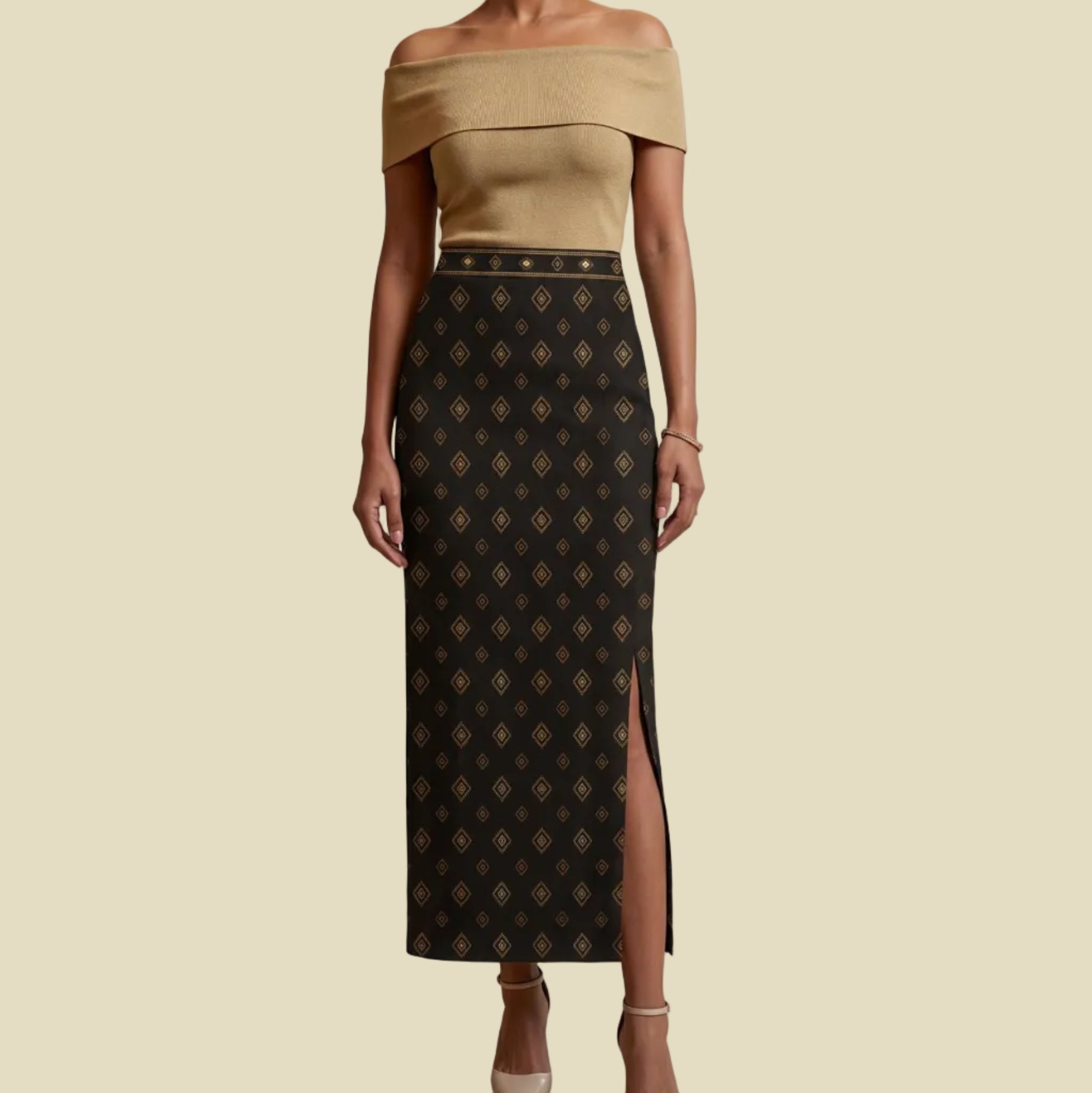 Women's Printed Poly Spandex Pencil Skirt – Ikkat Motifs Print | Ankle Length | Bodycon