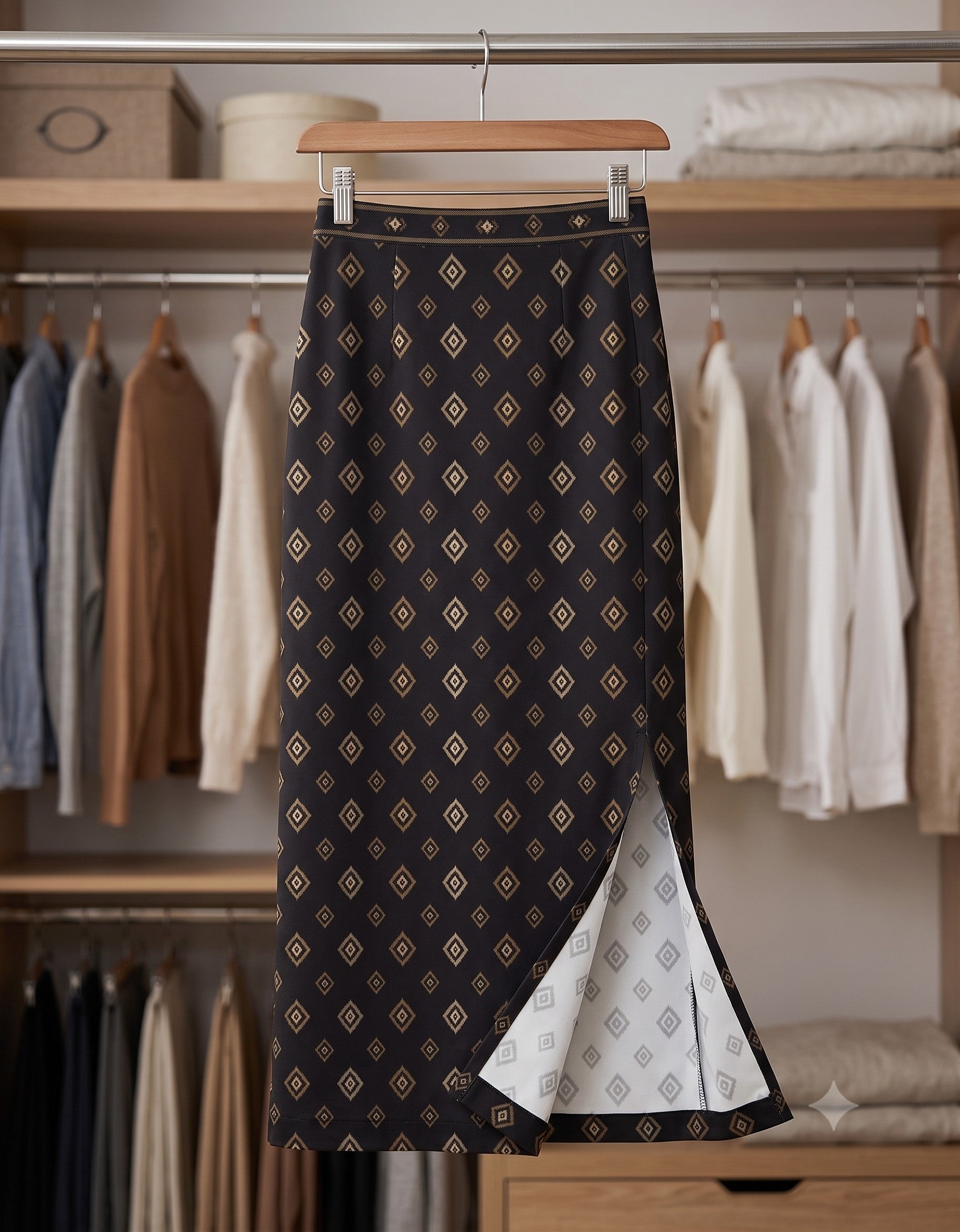 Women's Printed Poly Spandex Pencil Skirt – Ikkat Motifs Print | Ankle Length | Bodycon