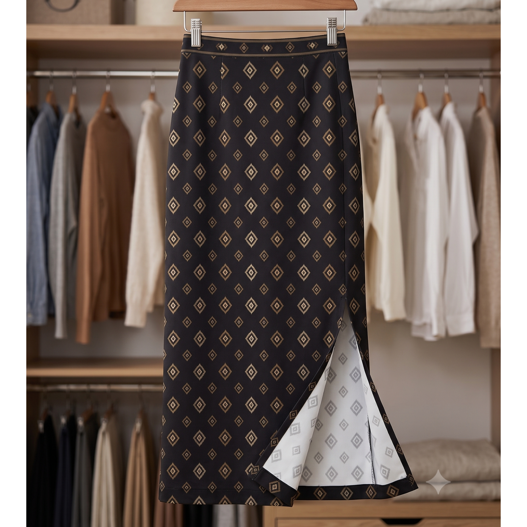 Women's Printed Poly Spandex Pencil Skirt – Ikkat Motifs Print | Ankle Length | Bodycon