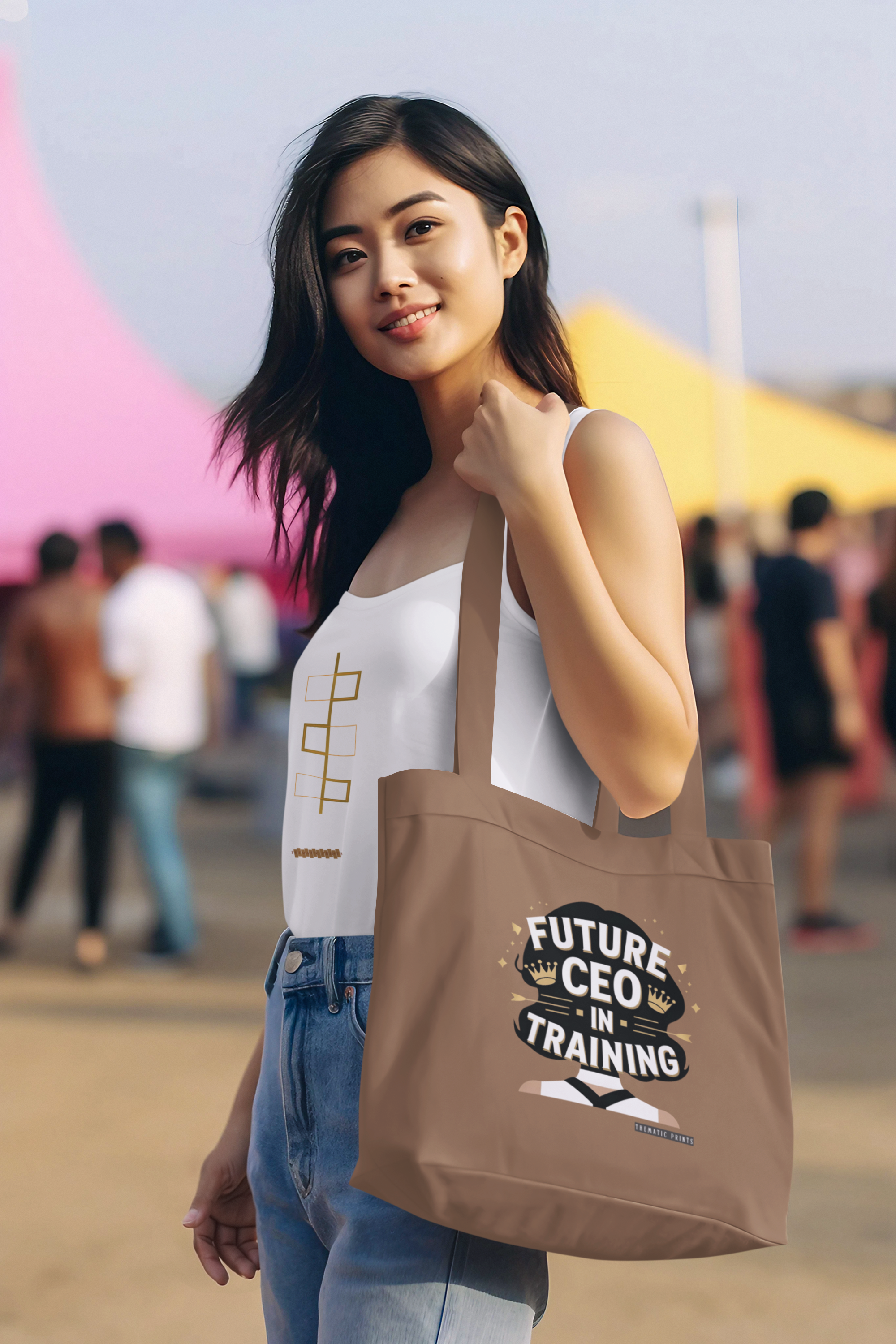 Canvas Eco-friendly Zipper Tote Bag for Collect Girls - Campus Casual Collection - Future CEO in Training