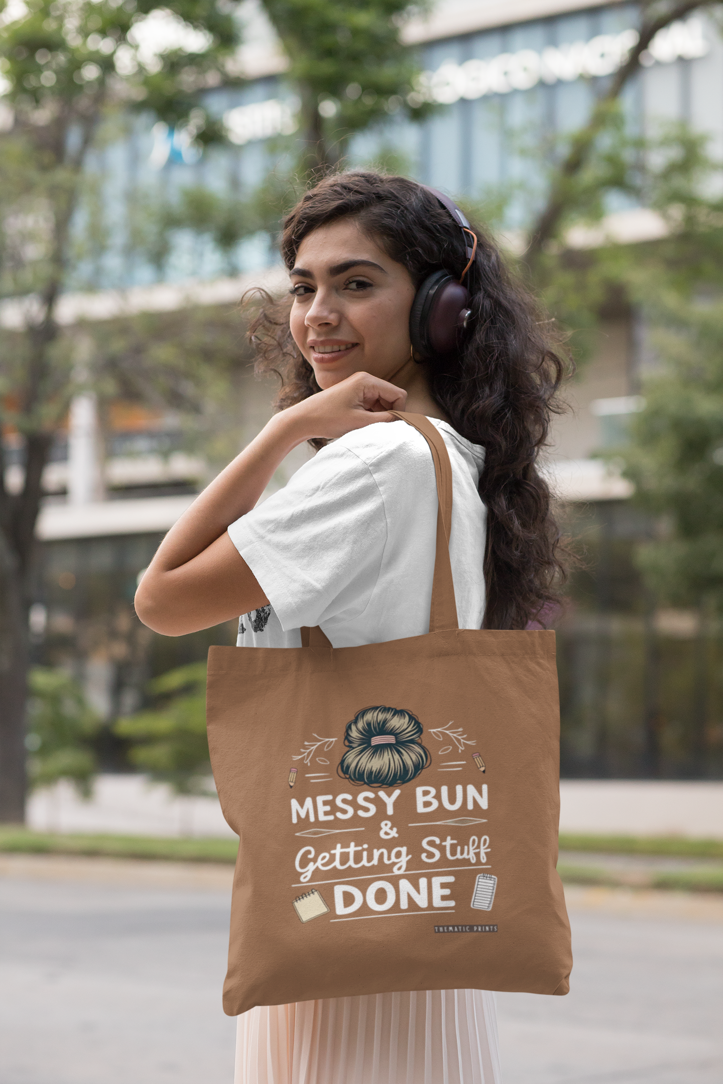 Canvas Eco-friendly Zipper Tote Bag for Collect Girls - Campus Casual Collection - Messy Bun and Getting Stuff Done