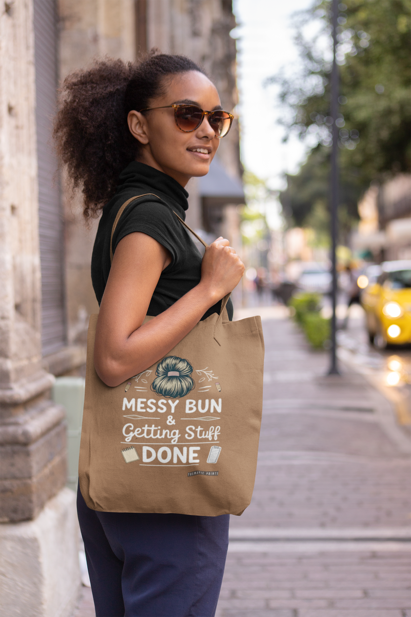 Canvas Eco-friendly Zipper Tote Bag for Collect Girls - Campus Casual Collection - Messy Bun and Getting Stuff Done