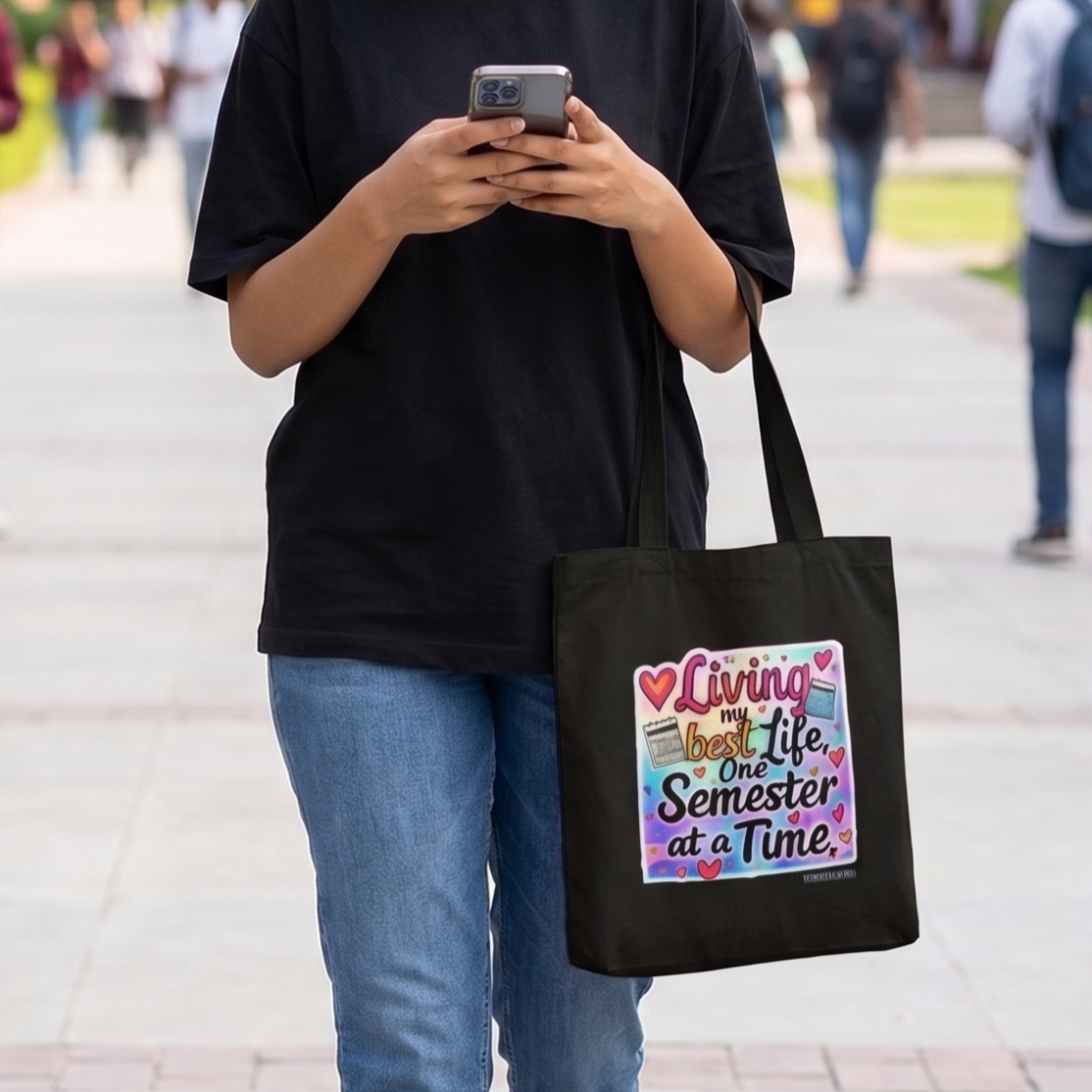 Unisex Eco-friendly Canvas Tote Bag with Zipper | Living My Best Life, One Semester at a Time