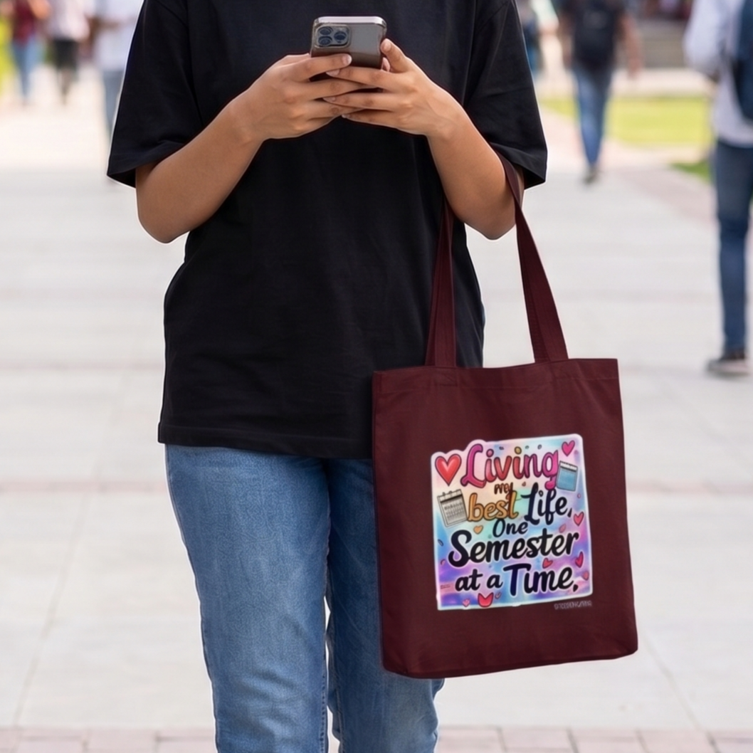 Unisex Eco-friendly Canvas Tote Bag with Zipper | Living My Best Life, One Semester at a Time