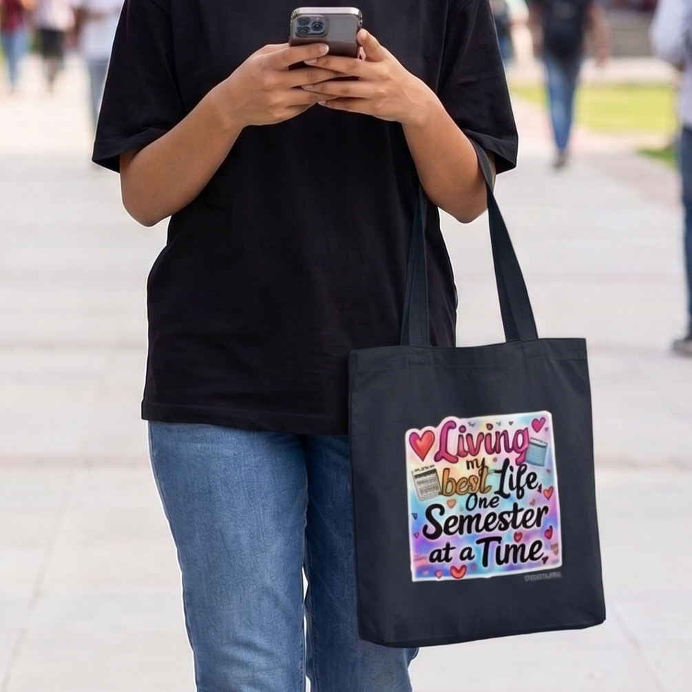Unisex Eco-friendly Canvas Tote Bag with Zipper | Living My Best Life, One Semester at a Time